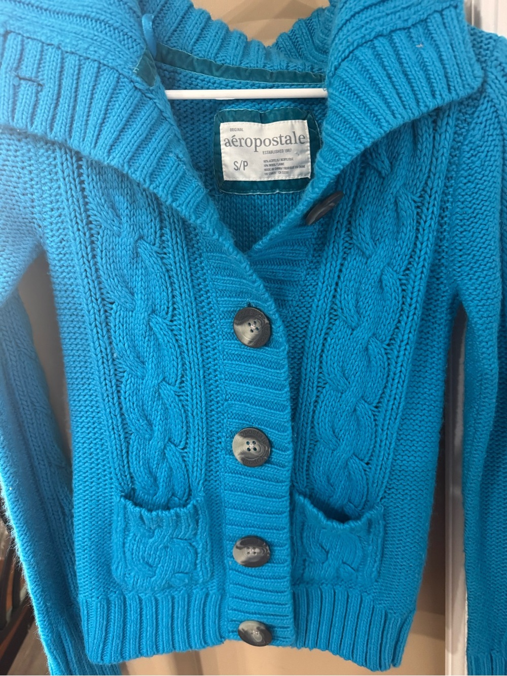 Aeropostale Turquoise Cable Knit Button-Front Cardigan